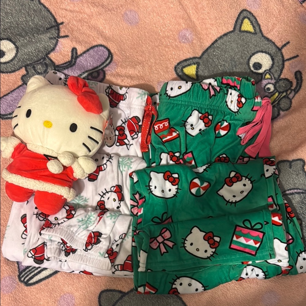 Hello Kitty Green and White Pajama Bottoms Festive Design